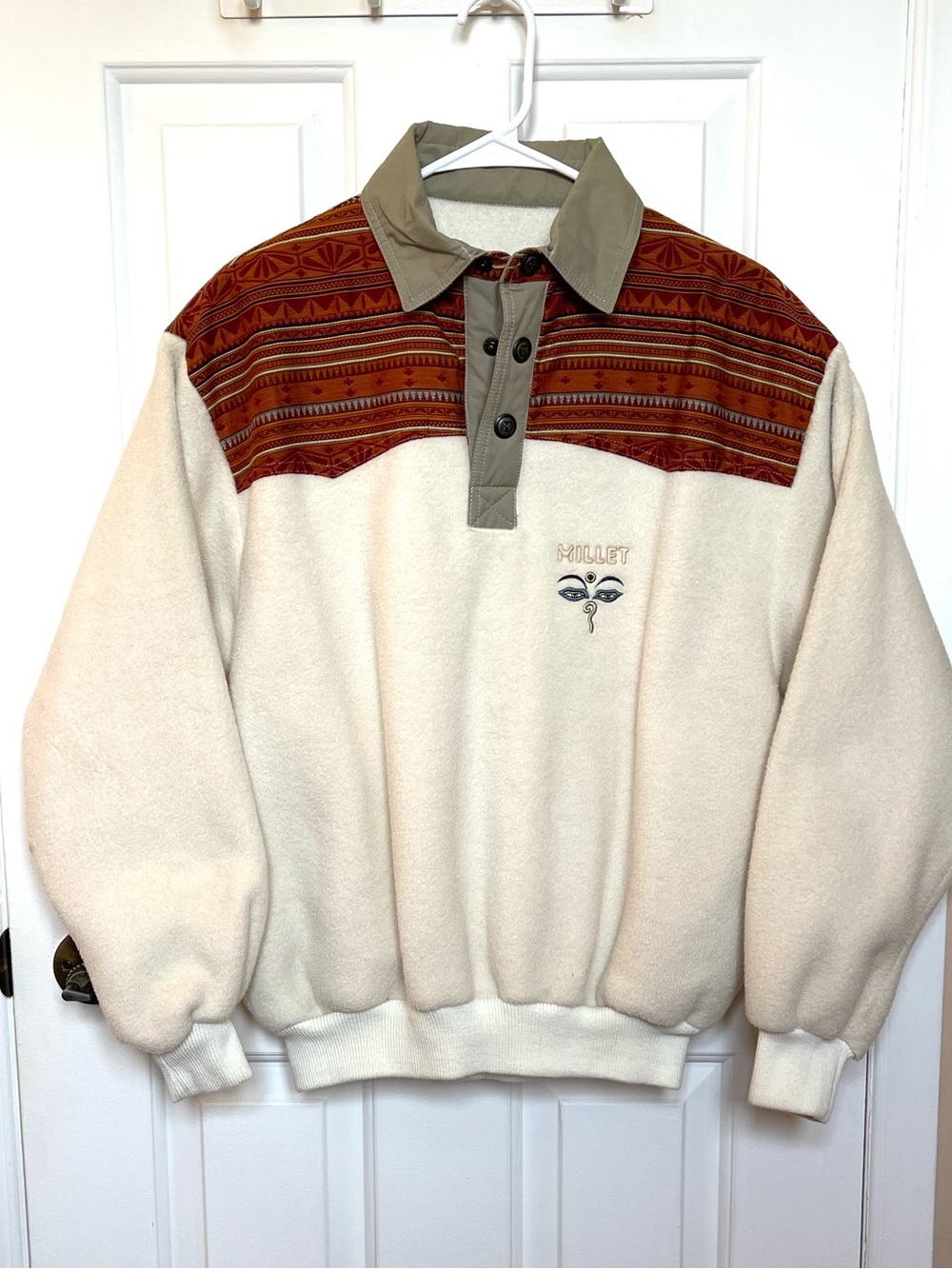 Vintage Millet France Polarlite Fleece Pullover with Aztec Patterns Shoulders